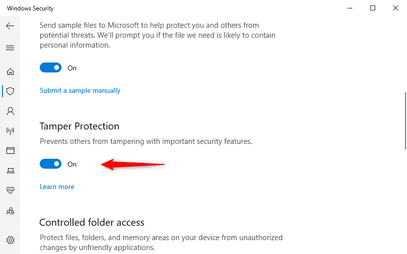 Turn off Tamper protection windows defender protection