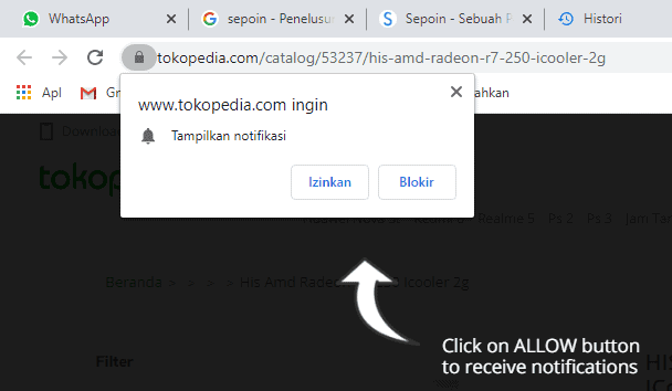 izin notifikasi tokopedia