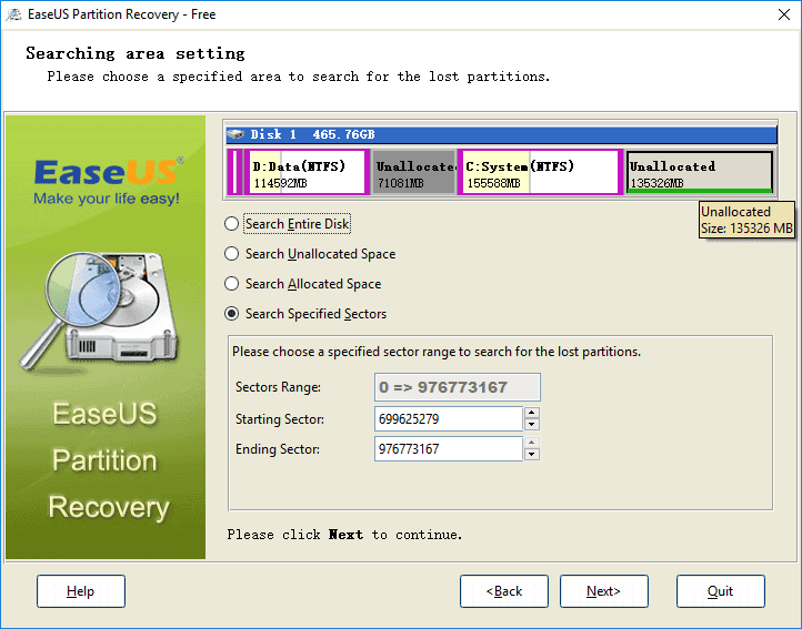 Pilih Area Partition