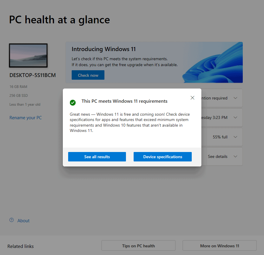 check pc support windows 11