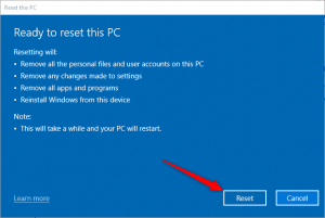 reset windows 10