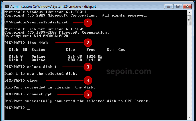 Convert GPT to MBR or MBR to GPT with DISPART CMD