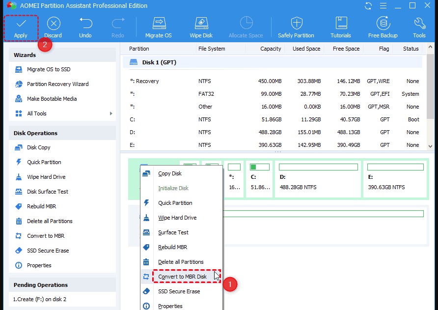 Convert GPT to MBR or MBR to GPT without data loss