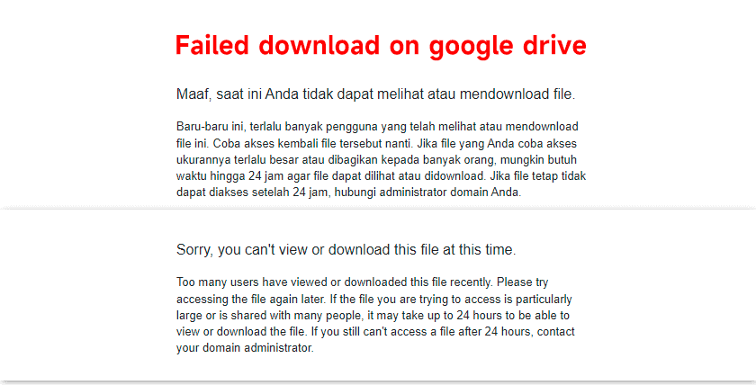 tidak dapat melihat atau mendownload file google drive