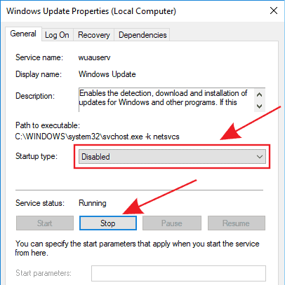 Disable services Windows Update