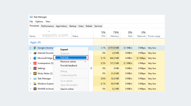 end task aplikasi di task manager