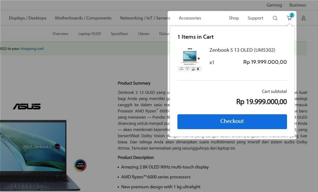 Checkout Belanja ASUS Online Store