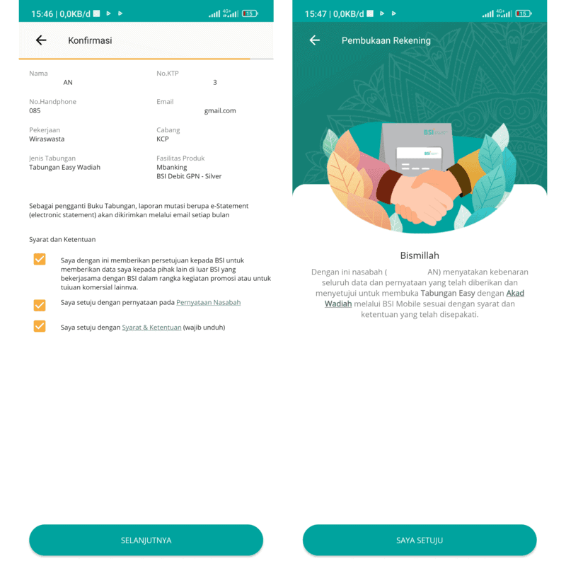 setuju persyaratan pembukaan rekening