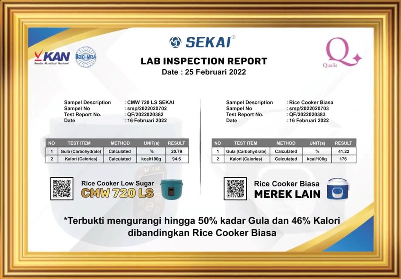 Sertifikat Low Sugar Rico Cooker Sekai