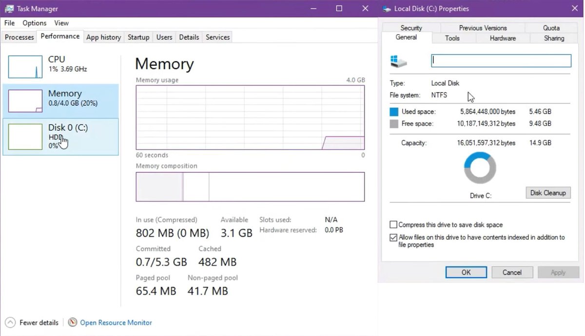 RAM dan Ruang penyimpanan windows 10 Ghost Spectre