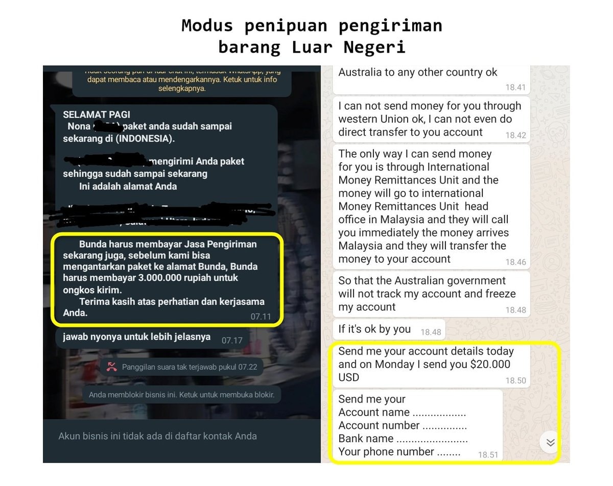 modus penipuan pengiriman barang luar negeri