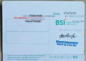 no rekening bsi di buku tabungan