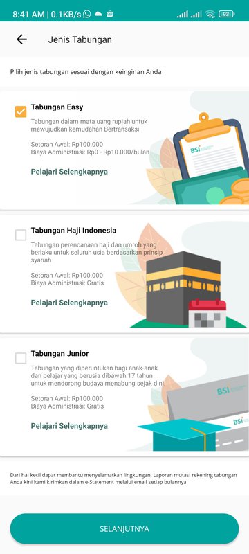 menentukan jenis tabungan