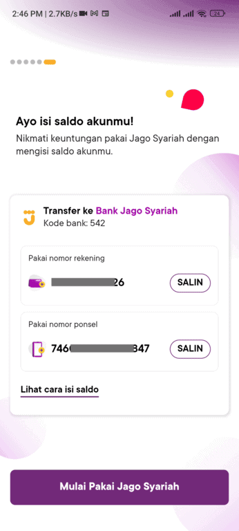 tampilan nomor rekening baru bank jago